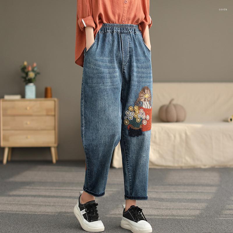 

Women's Jeans Women Embroidery Denim Pants Long Loose Oversize Straight Joggers Sweet Cute Kawaii Girls Fashion Clothing 0093, Blue