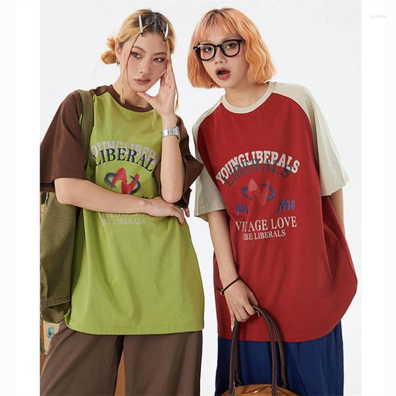 

Women's T Shirts Cotton Raglan Short Sleeve American Tops Vintage Letters Graphic Contrast Colors Preppy Students Summer Tee Casual, Pure style2