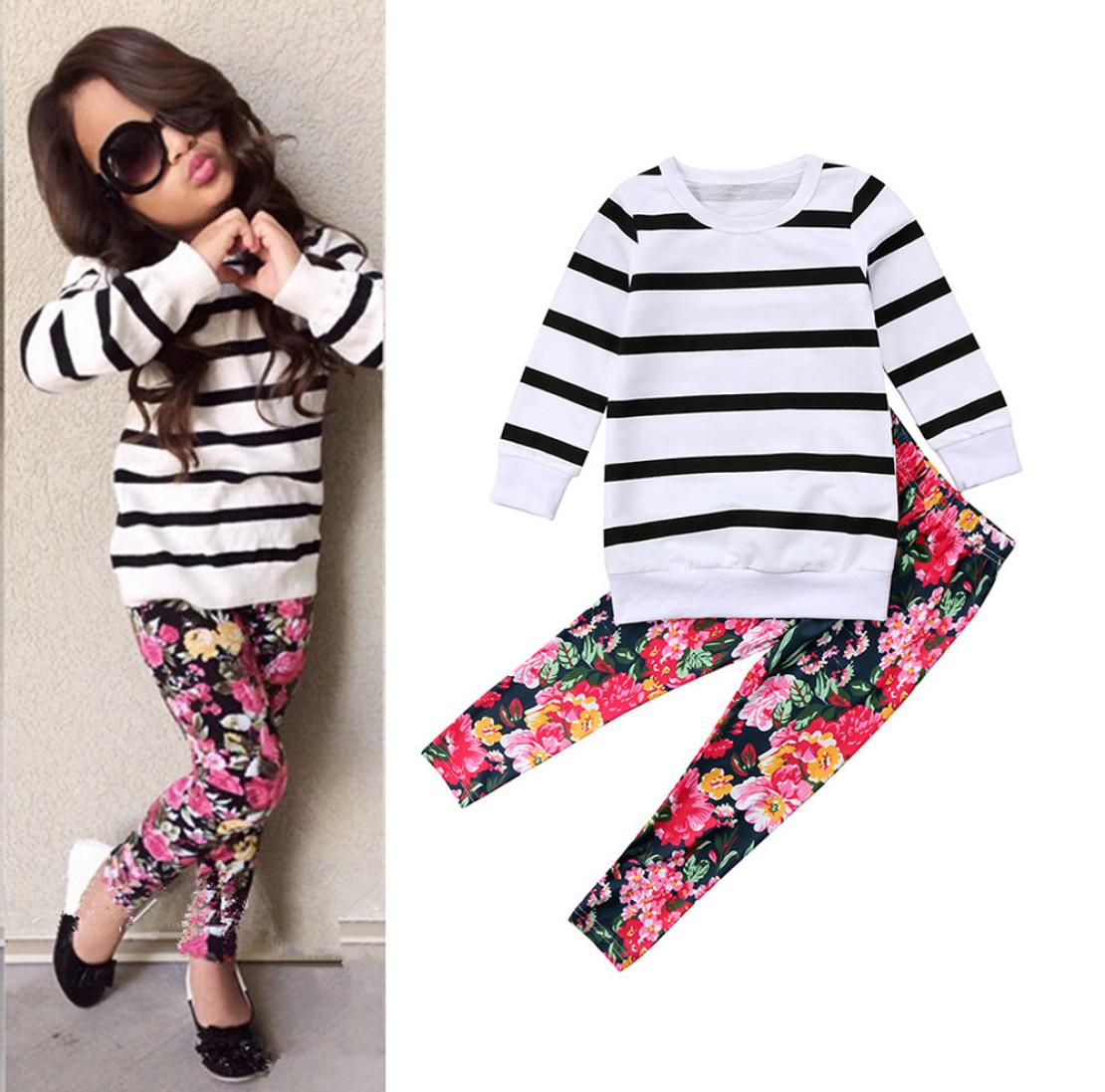 

Retail kids designer tracksuits girls 2pcs outfits suits striped Tshirtfloral trousersCasual sportwear children boutique cloth6641984, Red