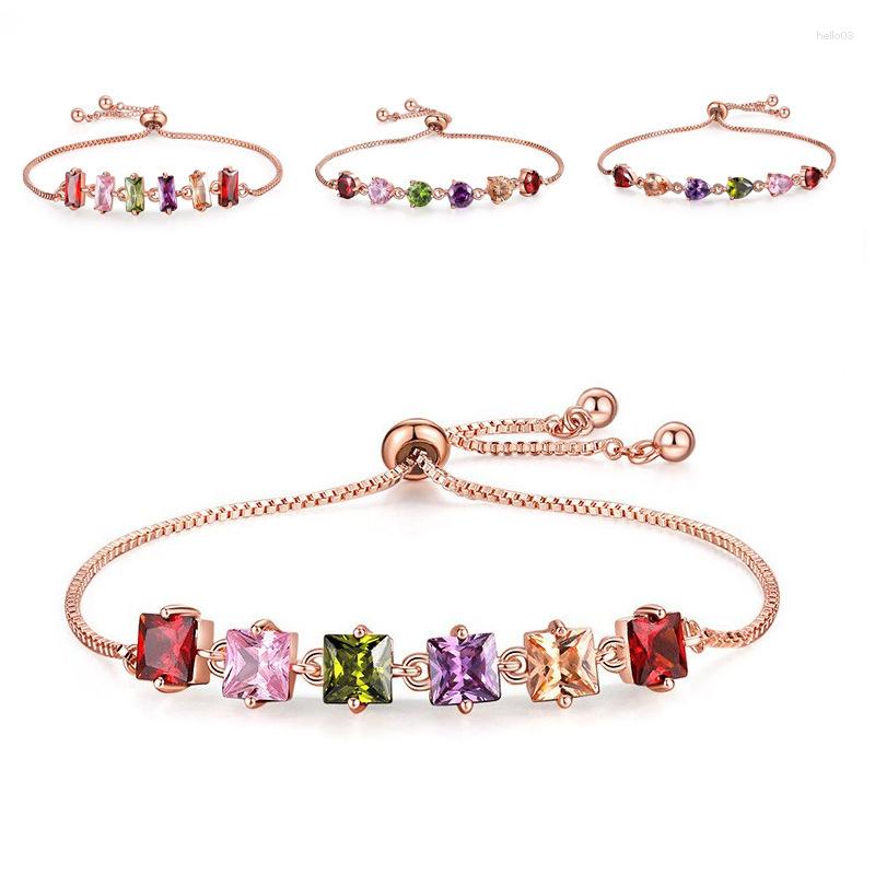 

Charm Bracelets Multicolor Zircon Adjustable For Women Rose Gold Color Crystal Chain On Hand Party Accessories Fashion Jewelry KCH011
