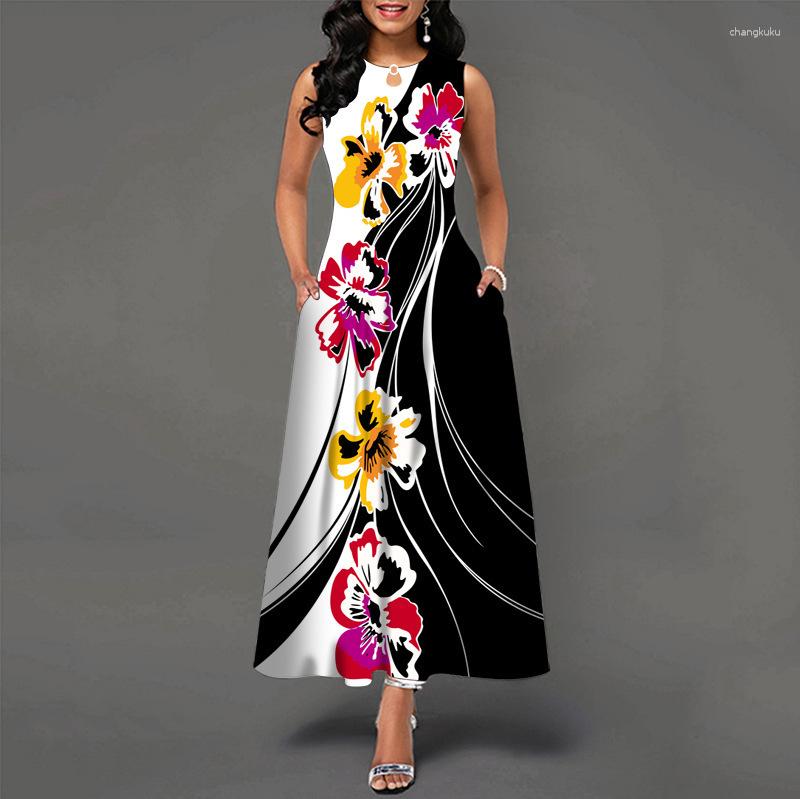 

Casual Dresses Women Sexy Slim Fit Sleeveless O- Neck Printed Pencil Dress Elegant Bodycon Side Slit Nightclub Party Long Plus Size 3XL, Black