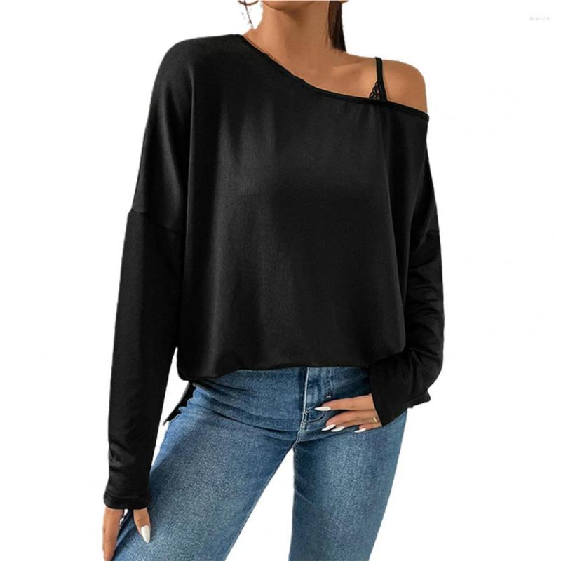 

Women's T Shirts Fall Spring Top Pullover Women T-shirt Pure Color Blouse, Black