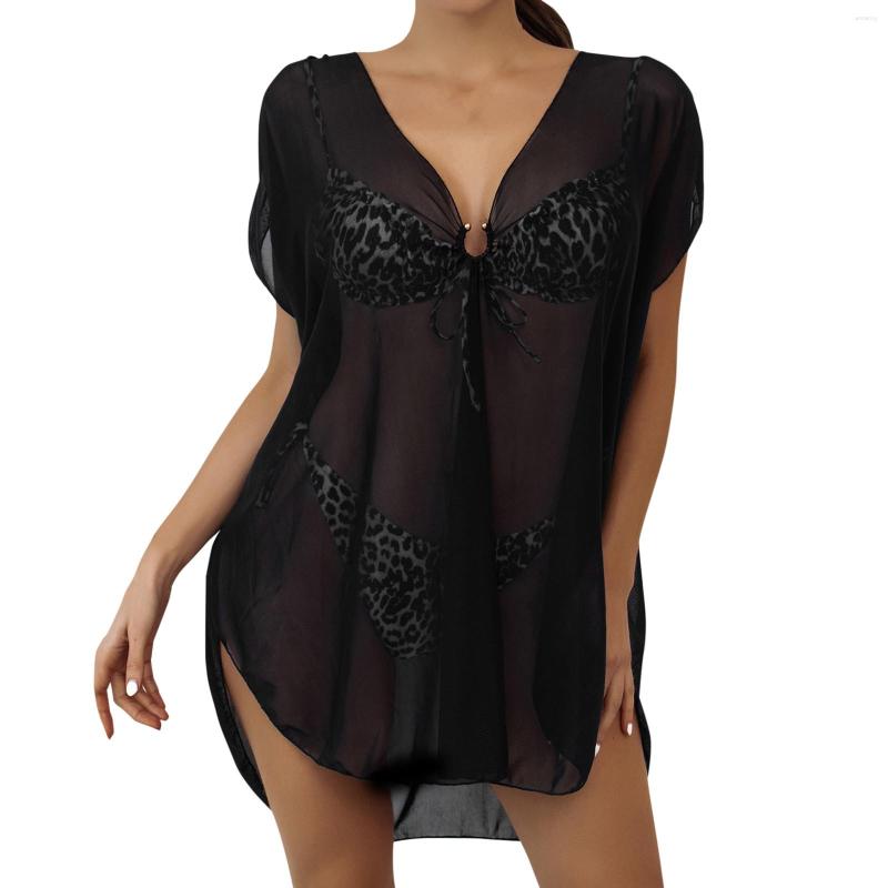 

Women's Swimwear JAYCOSIN Women Ring Linked Sheer Mesh Cover Up Dress Mini Beach Wrap Bikini Shiny Wraps Ups For 2023, Black
