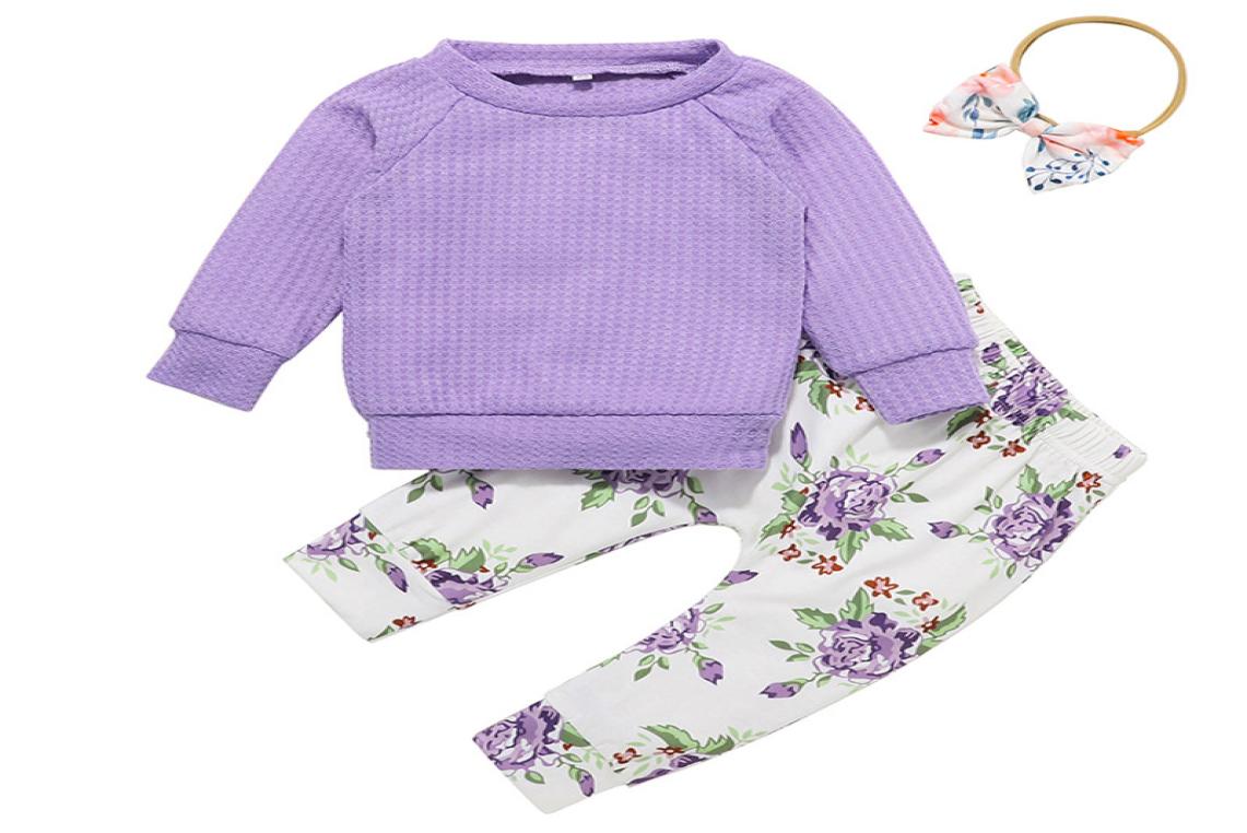 

Infant Baby Floral Sets Solid Sweater Long Sleeve Baby Girls Tops Elastic Floral Trousers Kids Casual Clothes With Hairband Girls 3563877, Red