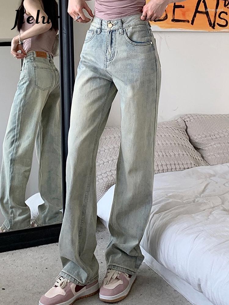 

Women' Jeans High Street Loose Straight Women Vintage Slim Full Length Fashion Simple Female Wide Leg Pants American Style, Light blue