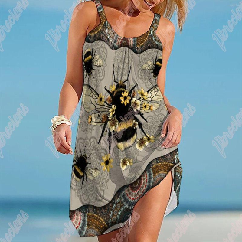 

Casual Dresses Insect Cute Women 3D Print Vintage Honey Bee Girl Sling Midi Sundress Boho Beach Sleeveless Brand Streetwear Night Dress, Aqf8e202217117