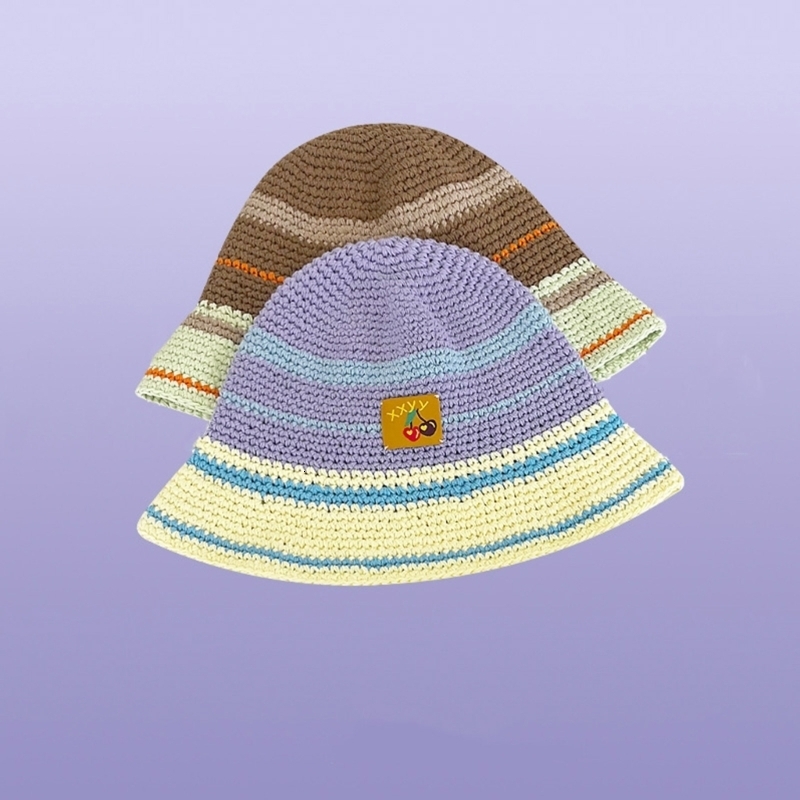 

Wide Brim Hats Bucket Crochet Stripe Hat for Woman Breathable Multicolor Weaving Adult Teens Summer Fisherman 230629, Brown