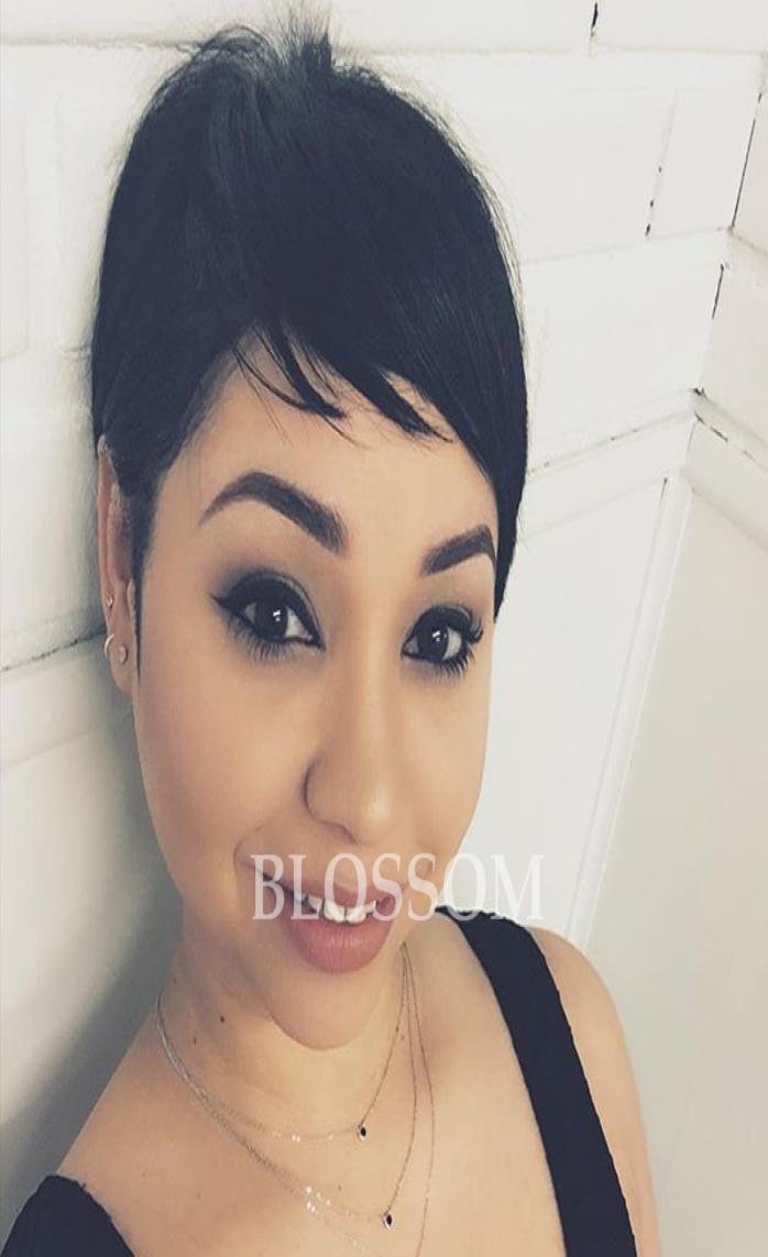 

Human None Lace Glueless Wig Very Short Wig Natural Black Celebrity Cheap Pixie Cut Human Peruvian Hair For Black Women Wigs9894816, Dark brown