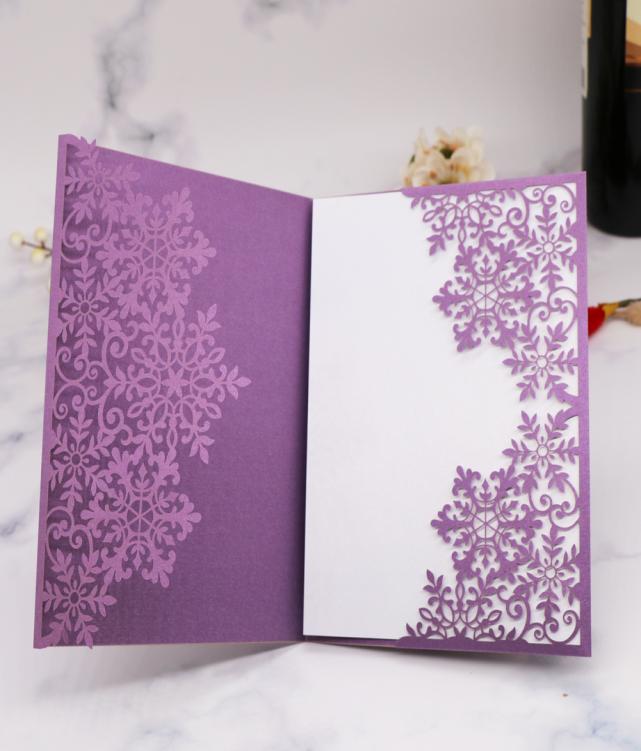 

20pcs Trifolding Tapy Wedding Invitation Card White Inset Page Snow Flower Winter Theme Christmas Birthday Party Bridal Shower 5459521, Lavender \lilac