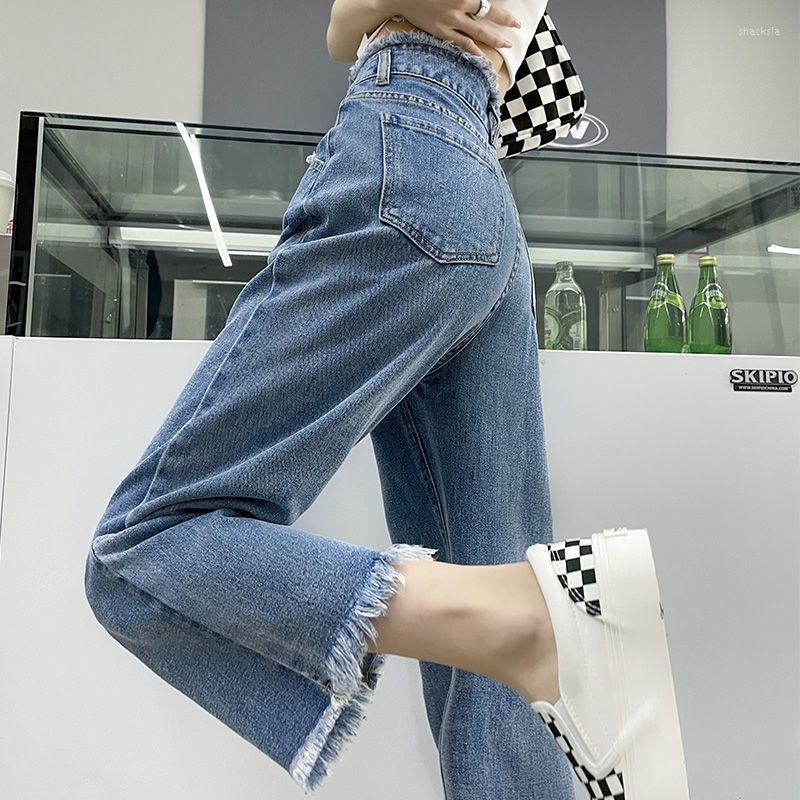 

Women' Jeans Women Clothing Fashion Tassel Solid Color High Waist Straight Autumn Simplicity Zipper Slim Ladies Cropped Pants All-match, Light blue