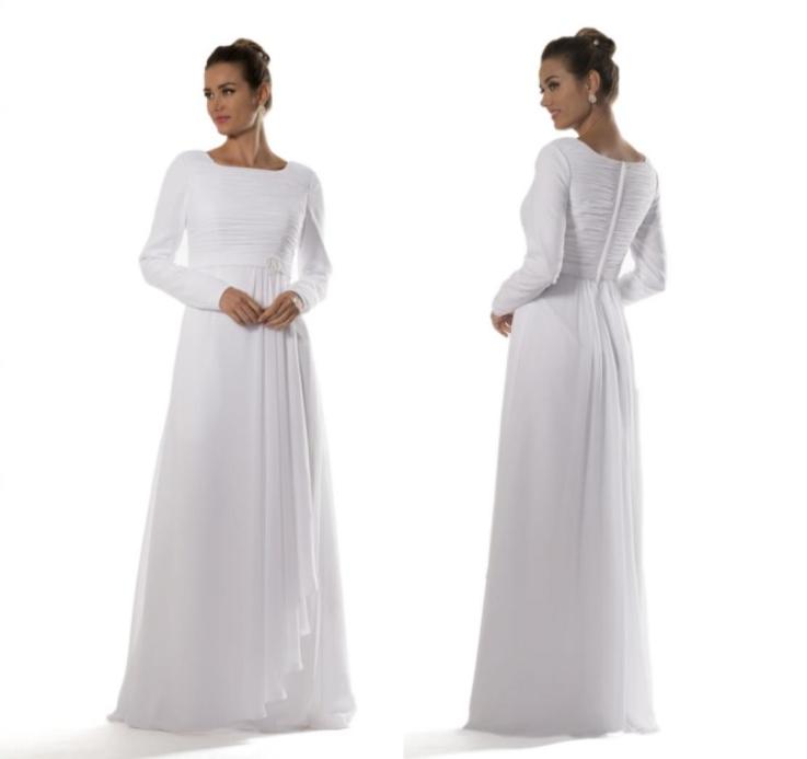 

Temple Long Modest Bridesmaid Dresses With Long Sleeves White Chiffon Brides Temple Reception Dresses Informal Custom Made Custom 2268809