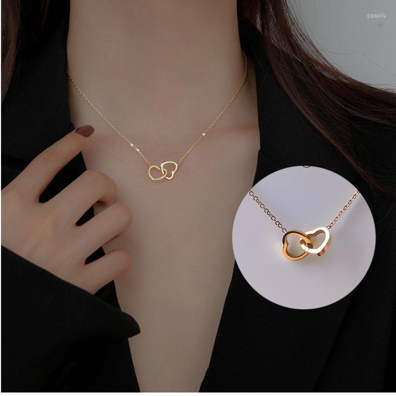 

Chains 2023 Double Love Heart Cross Necklace For Women Chain Trendy Jewelry Vintage Summer Simple Party Gift