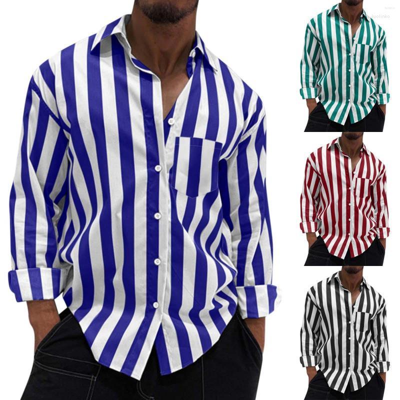 

Men's Casual Shirts Men's Basketball Accessories Male Autumn Striped Print Shirt Stand Collar Long Sleeve Pocket Blouse Tall T For Men, Black