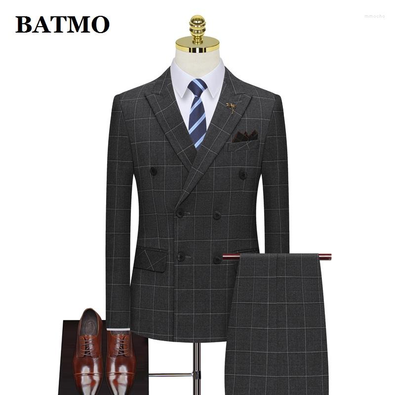 

Men' Suits BATMO 2023 Arrival Double Breasted Plaid Casual Men Wedding For SJT864, Black