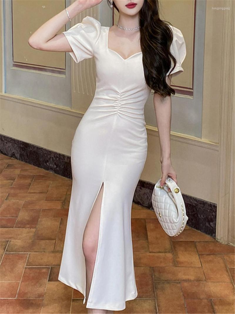 

Party Dresses Bodycon Midi Dress Summer Women 2023 Elegant Sexy Fashion Evening Office Lady Vestidos Slit Female Slim Clothing, Ivory