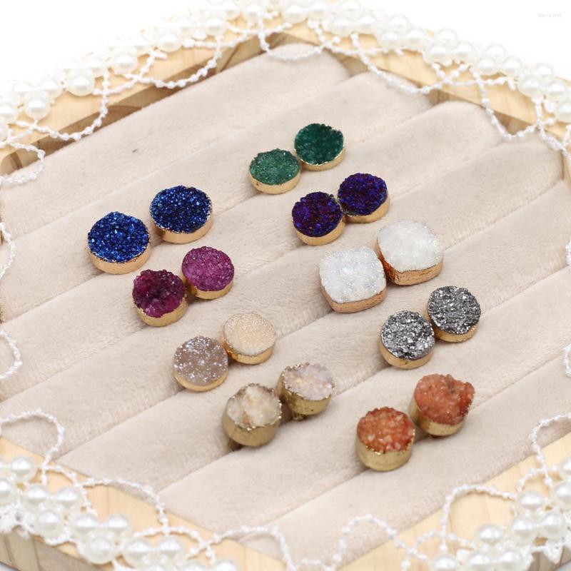 

Stud Earrings A Pair Cute Eardrops Natural Crystal Clusters Colorful Round Gold Edging Healing Crystals Stone For Women