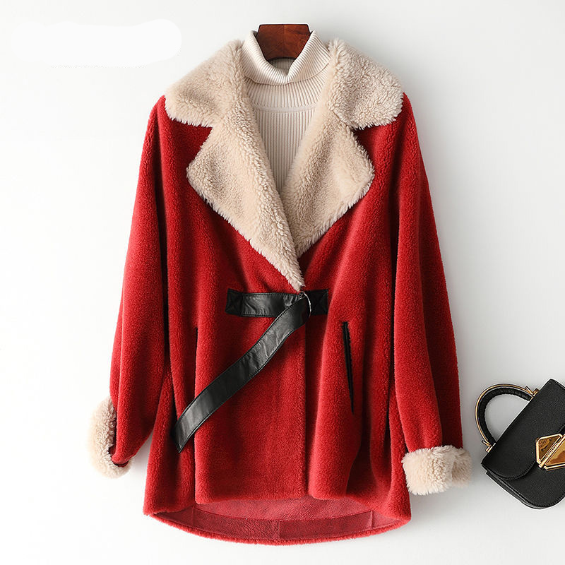 

Winter Real Fur For Women Australian Wool Coats Thick Warm Elegant Loose Large Size Long Outwear Christmas Style Coat For, Mango yellow