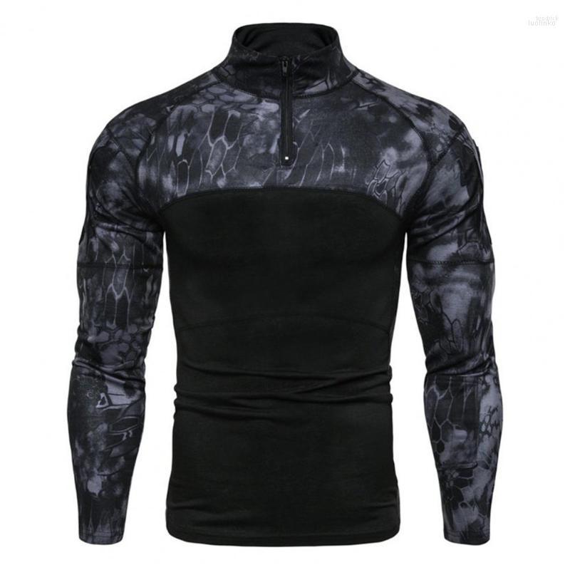 

Men's Casual Shirts Men's Men Cool T-shirt 2023 Skin-friendly Combat Camouflage Fashion Tight Stand Collar Shirt For Autumn, Black