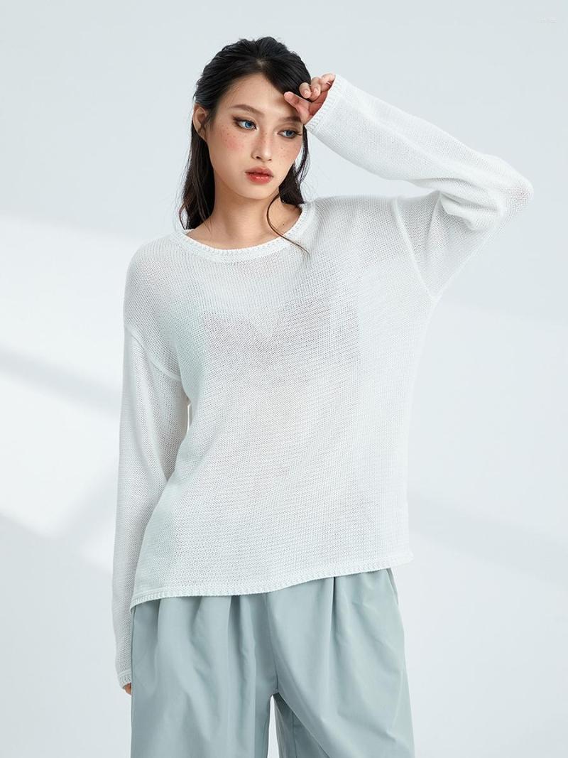 

Women' Sweaters Women Solid Color Knit Sweater Long Sleeve Loose Back Hollow-Out Pullovers Spring Fall Crew Neck Jumpers Streetwear, White