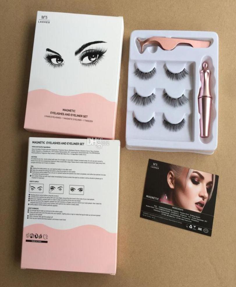 

3 Pairs Magnetic Eyelashes False Lashes Liquid Eyeliner Tweezer eye makeup set 3D magnet False eyelashes Natural reusable No Glu8362293