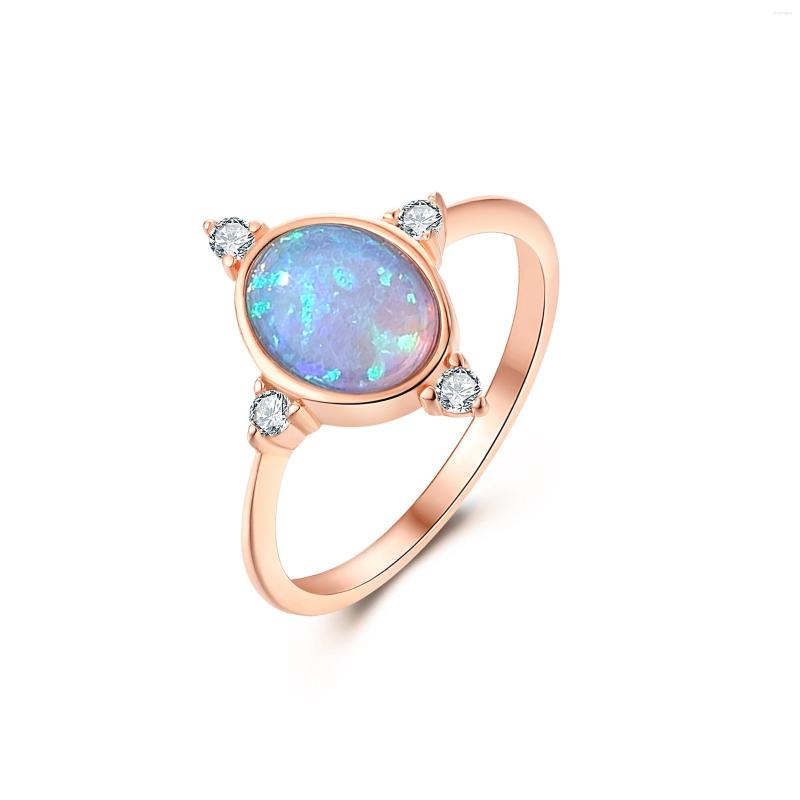 

Cluster Rings 925 Sterling Silver Rose Gold Oval Opal Dainty Ring