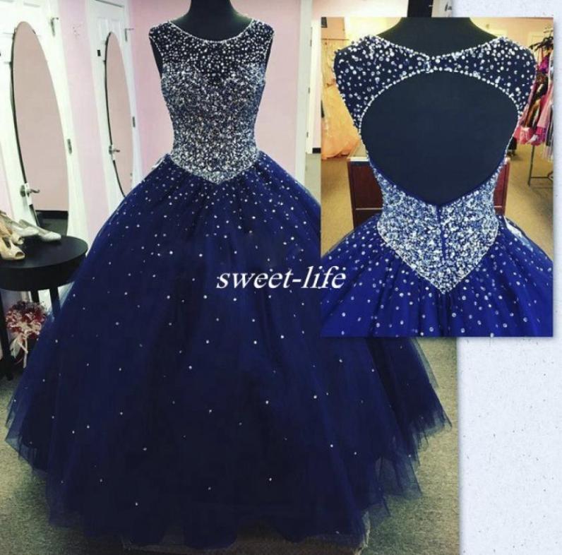 

Dark Blue Long Quinceanera Dress 2020 Plus Size Backless Crysatl Beaded Ball Gown Tulle Debutante Party Gowns vestido 15 anos8983123, Hunter