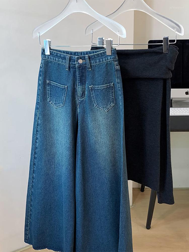 

Women' Jeans 2023 Spring Women Solid Color Simple Denim Flare Pants High Waist Baggy Wide Leg Jean Bell Bottom Female Y2K Vintage Chic, Blue