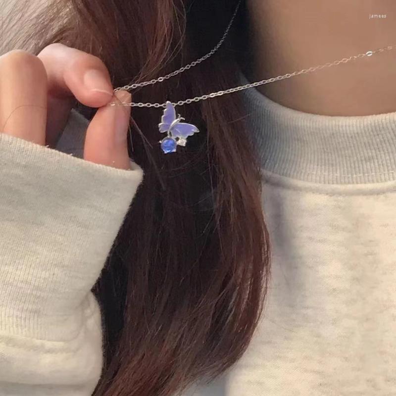 

Chains Butterfly Necklace Woman Simple Bridal Necklaces Chain High Quality Pendant Girls Jewelry Silver Color Kpop Metal Collares