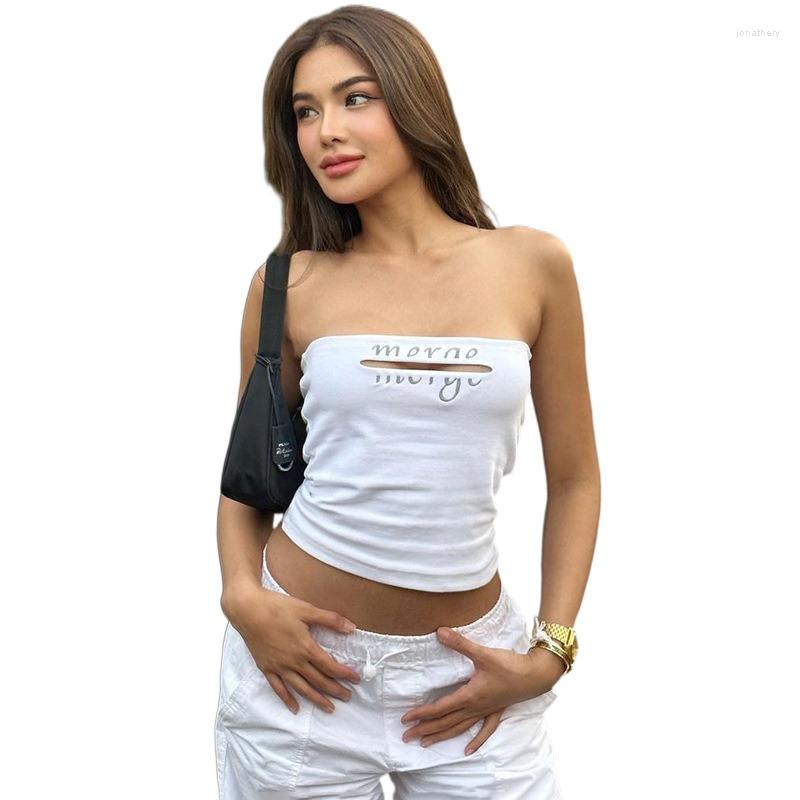 

Women' Tanks Europe And America 2023 Summer Sleeveless Printing Hollow Short Versatile Spicy Girl Tank Top, Black