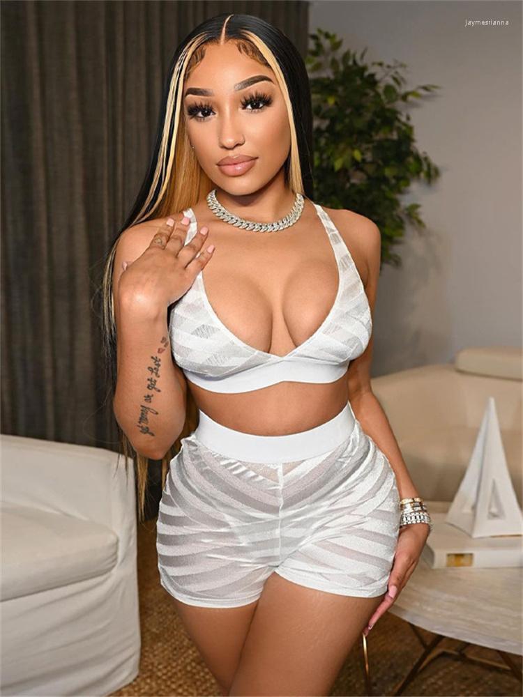 

Women' Tracksuits Summer Mesh Sexy Women Outfits Clothing Shorts 2 Two Pieces Sets 2023 Sleeveless Crop Top Soild Black Pink Suits