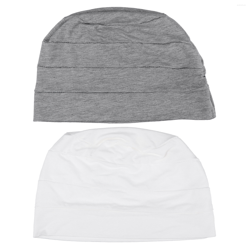 

Berets Chemotherapy Cap Elastic Night Sleep Hat Cotton Patients Hair Loss Women Head Cover Satin Scarf, White gray