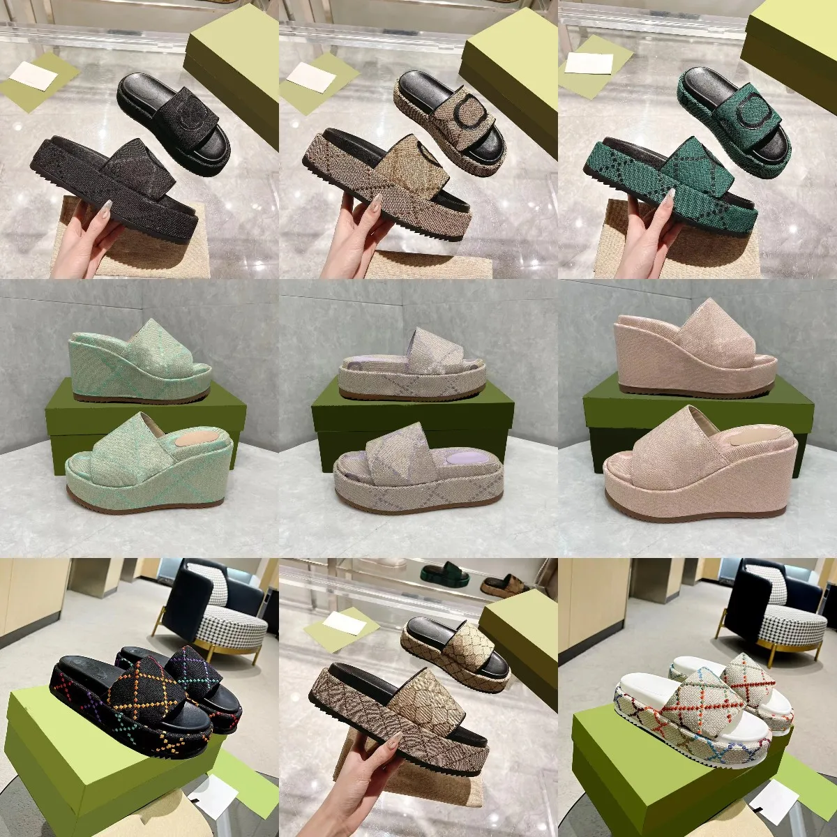 

Women Jumbo Slides Platform Slipper Muticolor Linen Fabric Sandal Mid-Heel Rubber Bottom Wedges Beige Light Pink Canvas G Slippers With aYq, 14