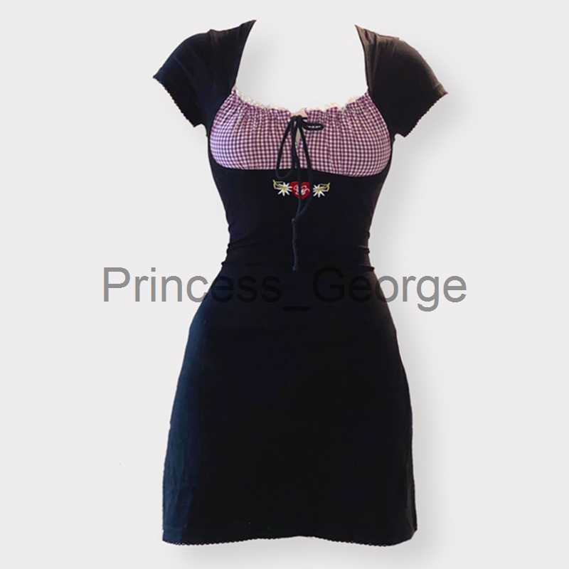 

Party Dresses 90s Vintage Kawaii Bow Embroidery 2022 Mini Dress Patchwork Square Collar Short Sleeve Dress Y2K Aesthetic Fairy Clothes dresses x0629, Gray