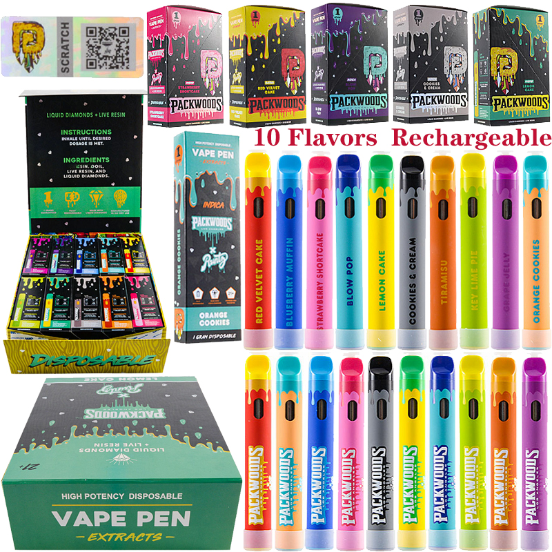 

New Styles Packwoods X Runtz E Cigarette Rechargeable Disposable Vape Pen Starter Kit Empty Device Pods Micro USB Charger 320mah 1ml Thick Oil 10 Strains