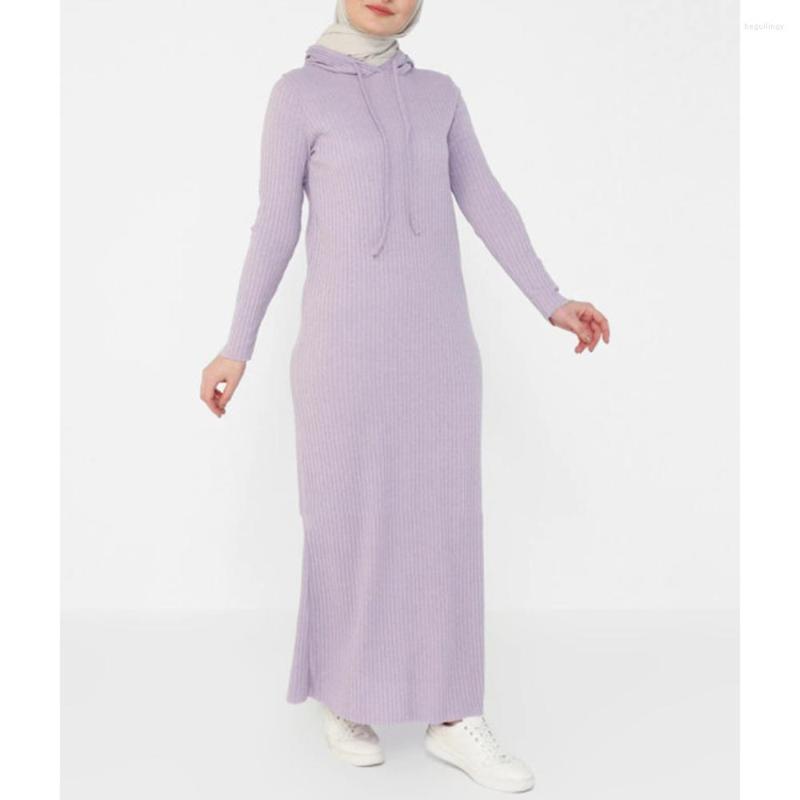 

Ethnic Clothing Eid Hooded Muslim Women Hijab Dress Full Cover Long Sleeve Pullover Ramadan Gown Abayas Knitted Islamic Clothes Musulman