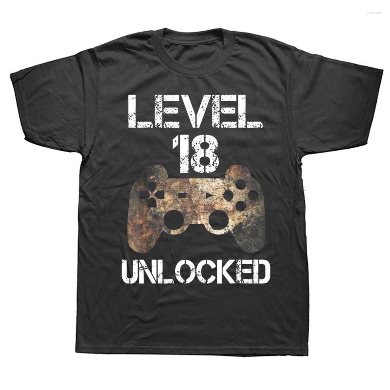 

Men's T Shirts Level 18 Unlocked 18th Birthday Year Old Gamer Boys Graphic Cotton Streetwear Gifts Summer Style T-shirt, White