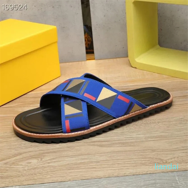 

2023 Summer sandals Luxury Designer Slide Slippers Men Beach Indoor Flat Flip Flops Leather Lady Women Fashion Cross woven tape Shoes large Size 38-46, Red