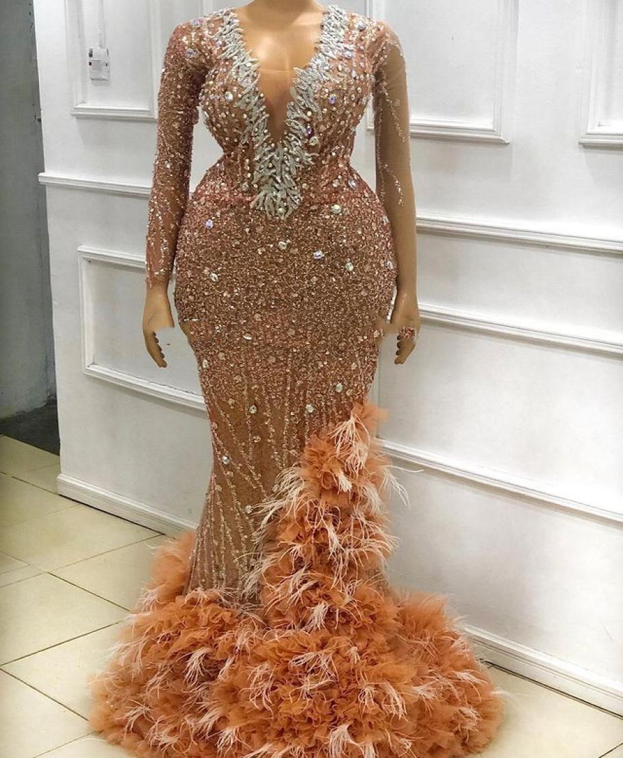 

2021 Plus Size Arabic Aso Ebi Luxurious Mermaid Lace Prom Dresses Beaded Crystals Feather Evening Formal Party Second Reception Go9313635, Lilac