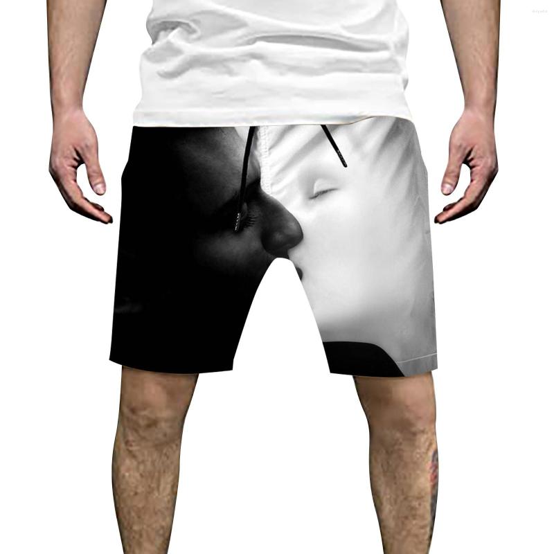 

Men's Shorts Summer Black Andss White Pattern 3D Printed Loose Beach Pants Fashion Casual For Men, Blue