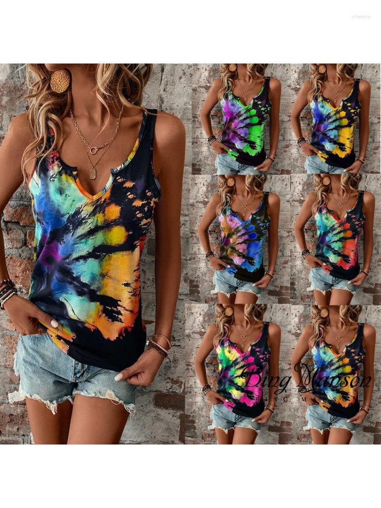 

Women' T Shirts 2023 Summer Random Print Colored V-neck Open Tank Top T-shirt Street Clothing Graphic Y2k Gothic, Rose red