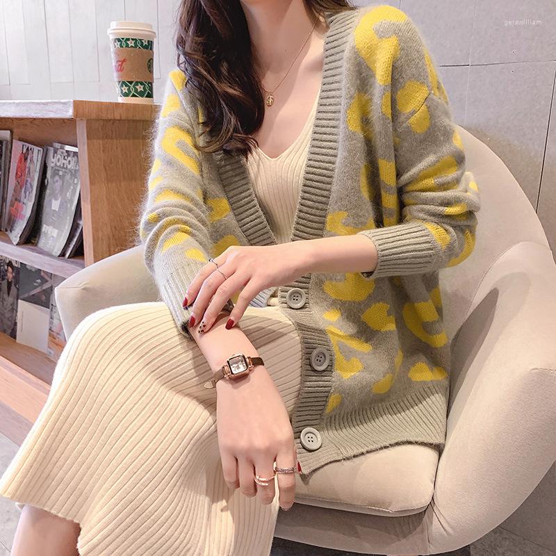 

Women's Knits Knitwears Women Sweater Fall 2023 Knit Female Han Edition Loose Leopard Grain Cardigan Coat, Beige