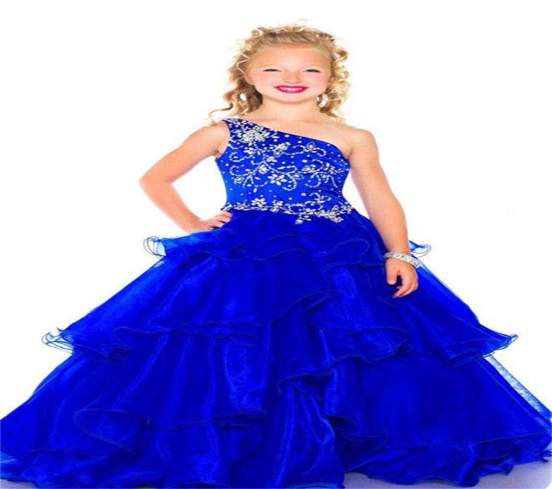

Beautiful little girl beauty pageant dress one shoulder beads dress PROM dress custom size 2 4 6 8 10 12 141058422, Red