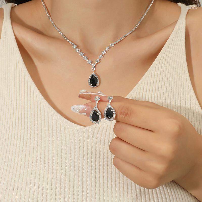 

Necklace Earrings Set Fashion Water Droplets Crystal Women's Anniversary Bridal Wedding Engagement Birthday Gifts, Picture shown