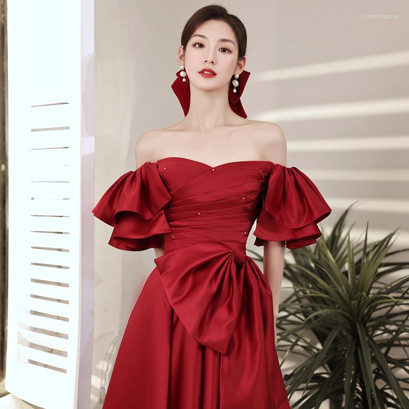 

Ethnic Clothing Women Off Shoulder Satin Beading Wedding Dress Elegant Backless A Line Floor Length Prom Party Gown