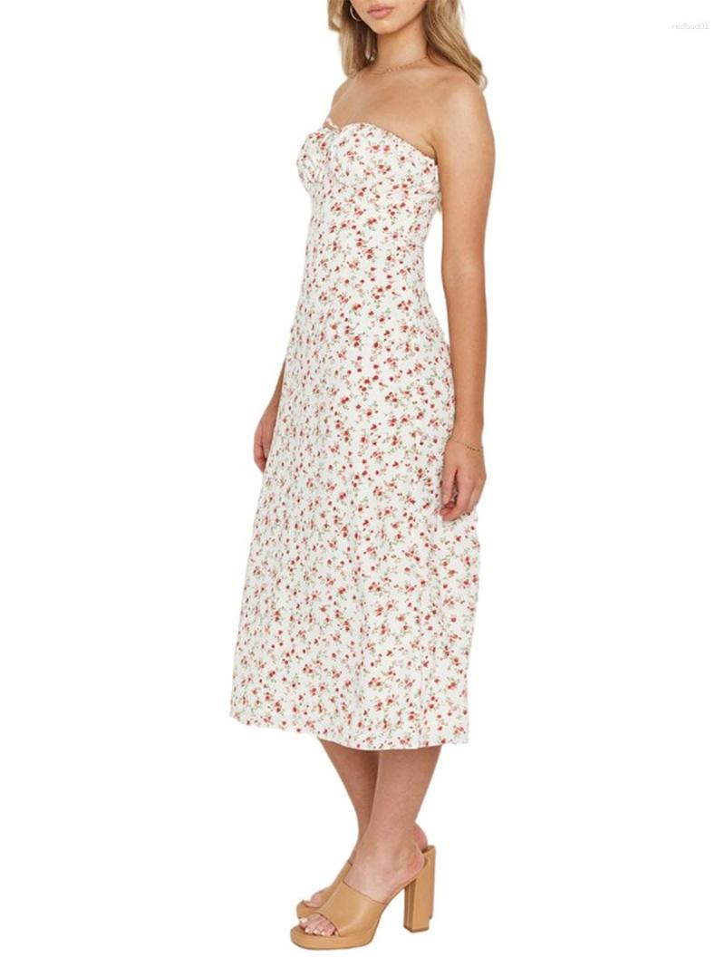 

Casual Dresses Elegant Floral Print Strapless Bodycon With Low Cut Back And Bandeau Style For Beach Club Wear, A-rosy pink