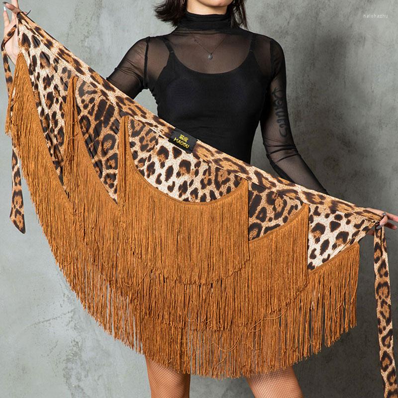 

Stage Wear Latin Dance Skirt Tassel Hip Wrap Scarf Rumba Chaxasha Performance Dress Women's Training, Leopard u skirt