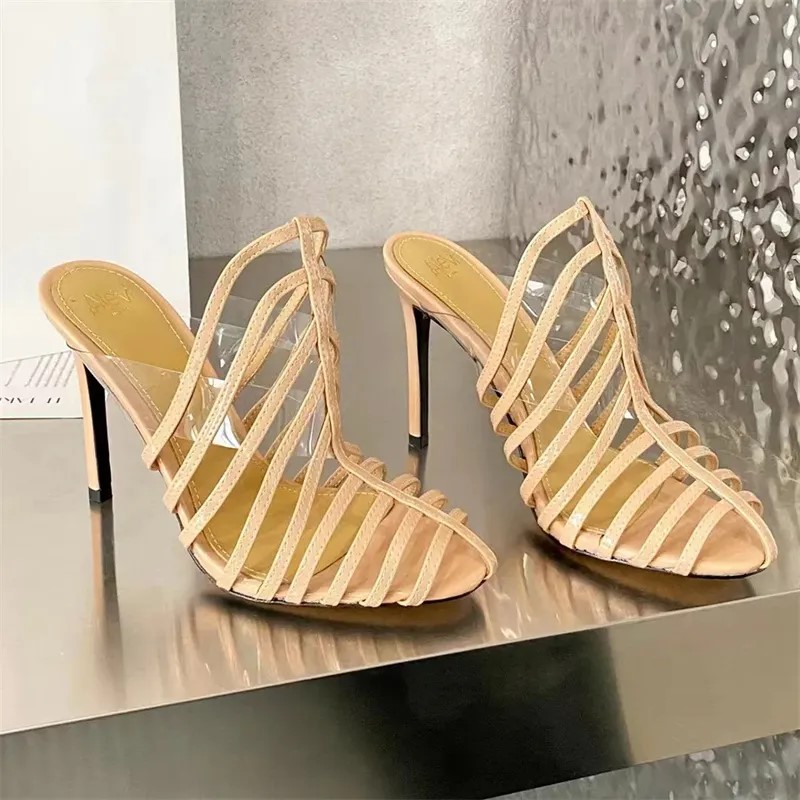 

high-heeled Sandals Knitted hollow thin tape transparent PVC slippers designers party Dress shoe 10.5CM women's luxury Sexy Fashion Evening shoes
