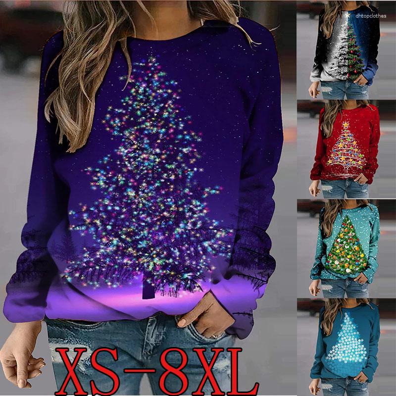 

Women's T Shirts 2023 Christmas Printed Tops Autumn Long Sleeve Loose Casual Fashion Pullover T-shirt Plus Size Clothing -8XL, Black
