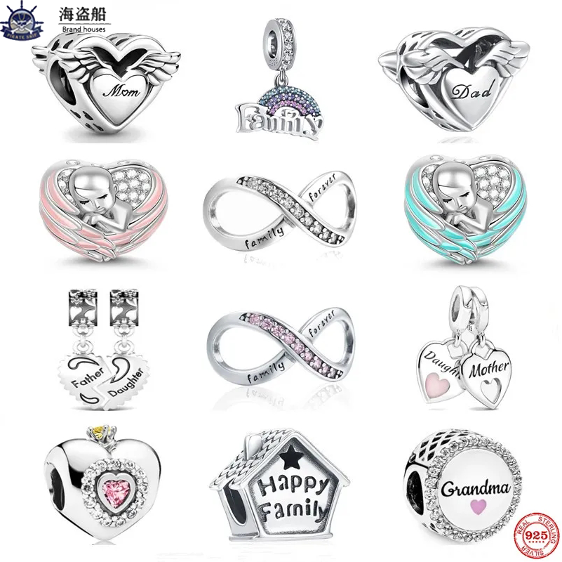 

For pandora charms authentic 925 silver beads Family Forever Pendant Mom Dad Amulet Dangle Charm DIY