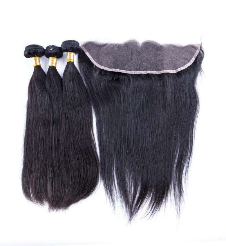 

13X4 Lace Frontal With Hair Bundles Body Wave Brazilian Peruvian Indian Malaysian Virgin Human Hair Weaves Closure Natural Black C7990335, Natural color